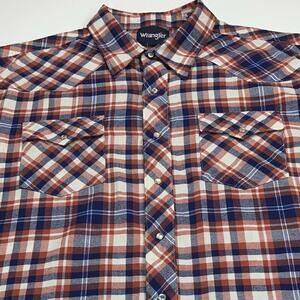 Wrangler Pearl Snap Flannel Plaid Snap Up Western Shirt Red Blue White Size 3XL